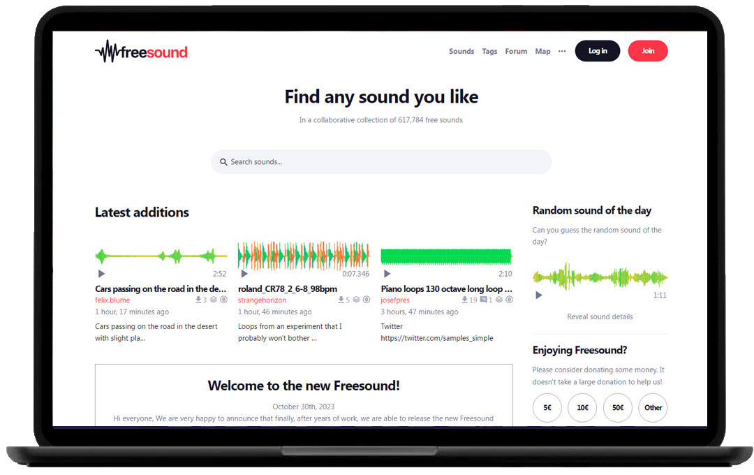 推荐一款可免费商用的音效素材下载网站——Freesound