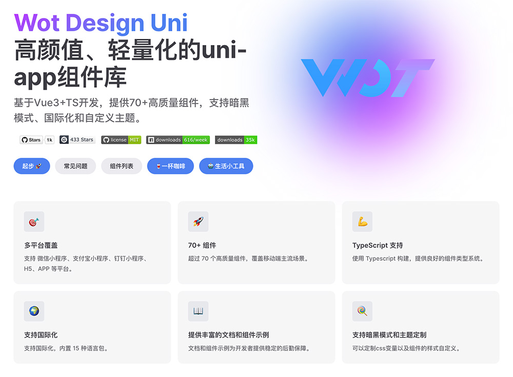 一款基于Vue3与TS加持的开源移动端UI组件库——Wot Design Uni