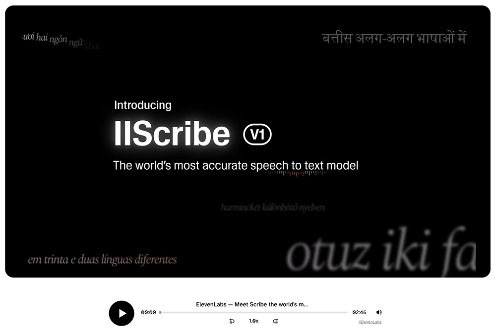 Scribe：ElevenLabs推出的高精度语音转文本模型，支持99种语言！