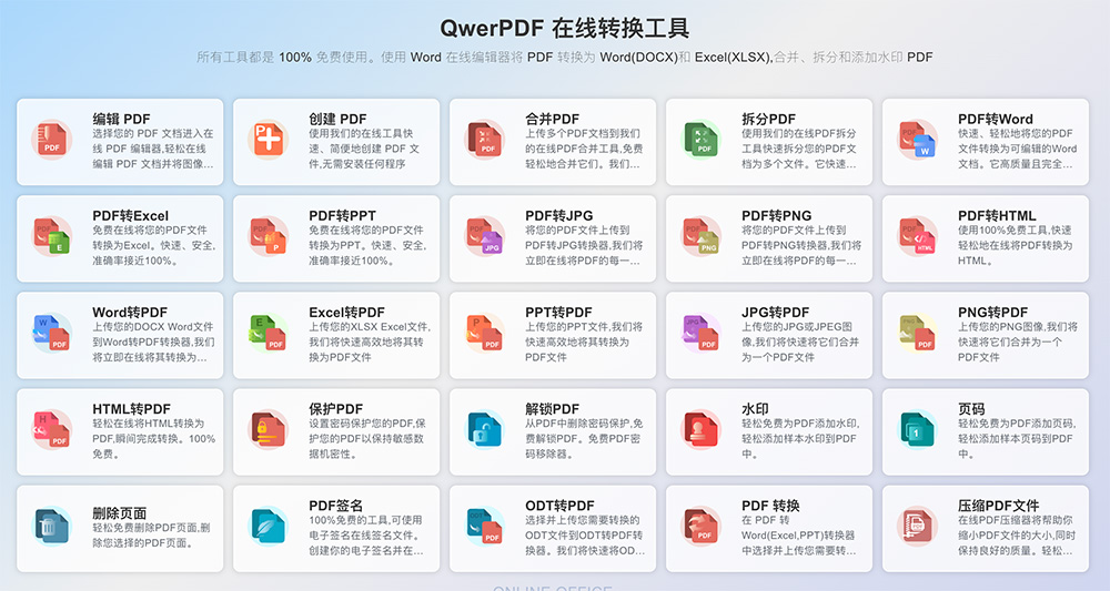 QwerPDF：一款功能强大的在线PDF处理工具，支持多种文件格式的转换和编辑