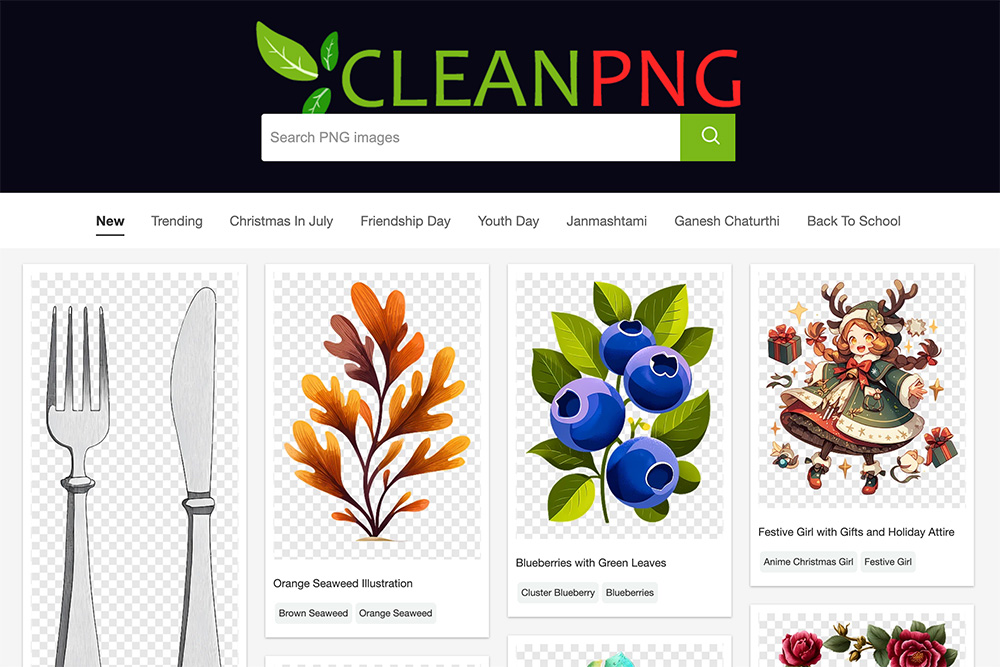 CleanPNG官网：一个提供高清PNG图片和插图的在线素材站