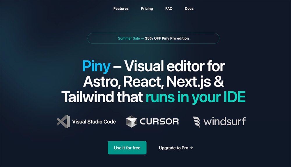 Piny：一个可用于Astro、React、Next.js和Tailwind CSS视觉编辑器