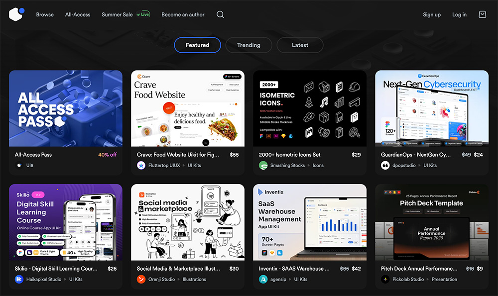 UI8：一个全球领先的UI设计资源平台，精选11000+款高品质UX/UI工具包