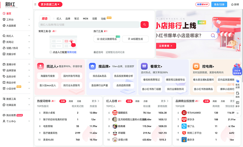 新红官网：一款新榜旗下推出的小红书数据分析工具