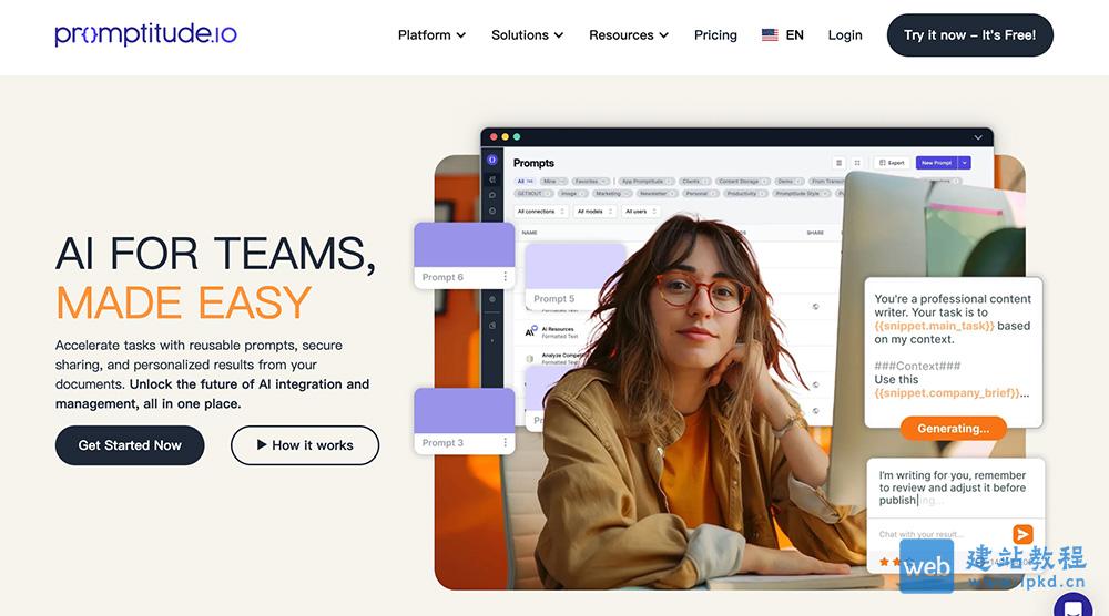 Promptitude.io:提供“一站式”创建、测试、管理、优化和部署GPT提示的能力