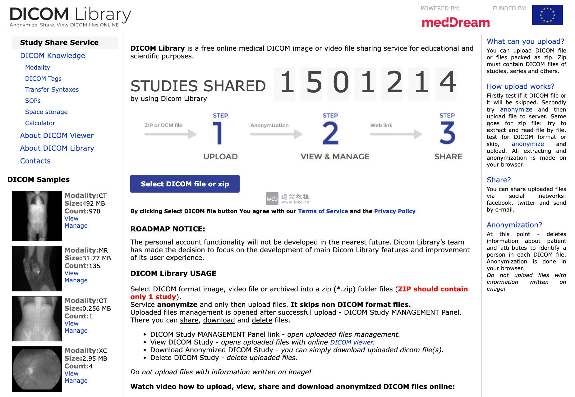 DICOM库:一个主要用于分享、浏览和分析DICOM文件的免费在线服务
