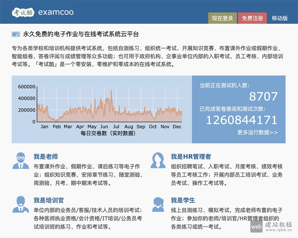 考试酷:实现在线考试/自测练习/智能组卷/答卷评阅与成绩管理等功能