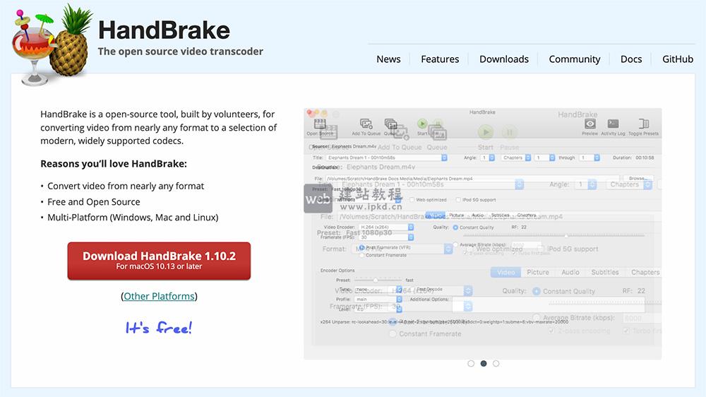 HandBrake官网入口,一个允许将视频从支持的源格式转换为MP4、MKV或WebM格式