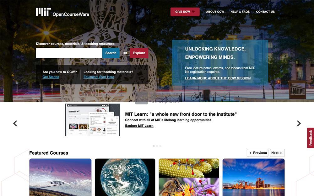 MIT OCW：麻省理工学院推出的一项开创性项目，所有课程材料都是免费提供