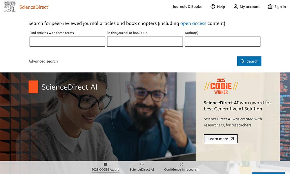 ScienceDirect官网:一个拥有超过2650种期刊和45000余种图书的平台