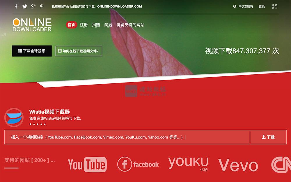 Wistia下载器:提供了从YouTube/FaceBook/Vimeo/优酷等200+站点视频下载