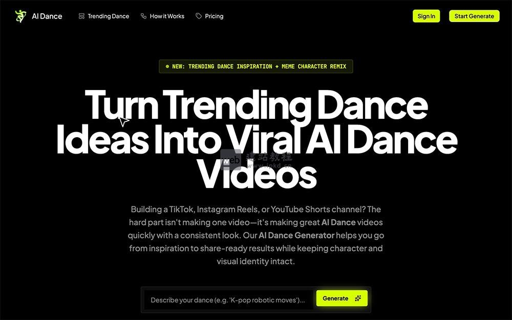 Ai Dance:专为TikTok等平台创作者打造的AI舞蹈视频生成网站