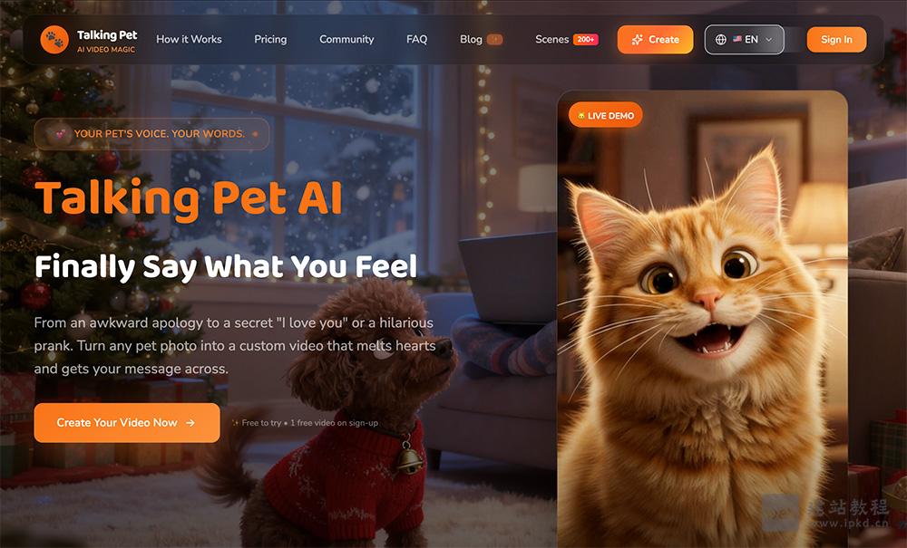 Talking Pet AI：将用户上传的宠物照片转化为会说话的高清视频