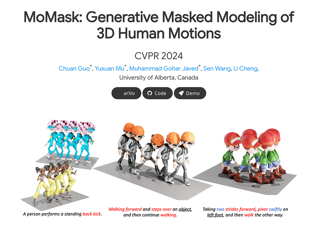 MoMask：阿尔伯塔大学研究团队开发的创新性3D人体动作生成工具
